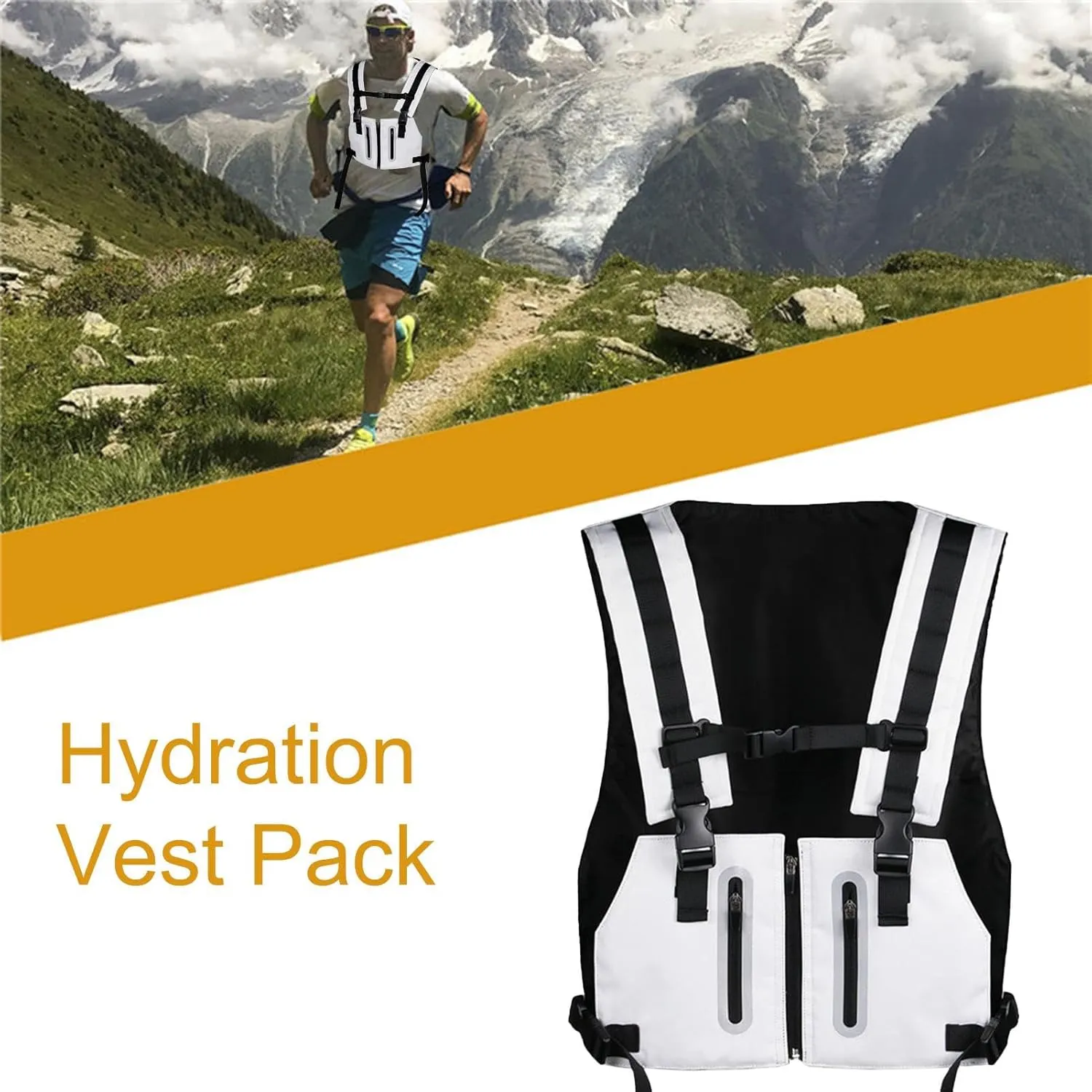 Running Hydration Vest, Reflective Running Vest Chest Pack Gear, Breathable Trail Running Water Backpack Hydration Vest Pack for Hiking Race Cycling Camping