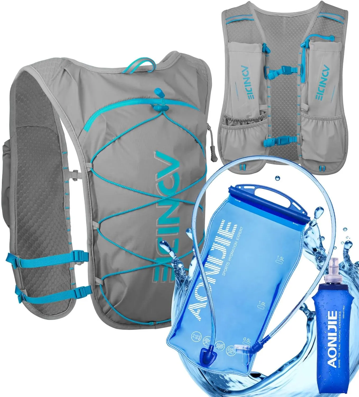 Running Vest for Men Women, Hydration Vest for Running Hiking with Water Bladder and Water Bottles,Nylon,5L Capacity,Lightweight