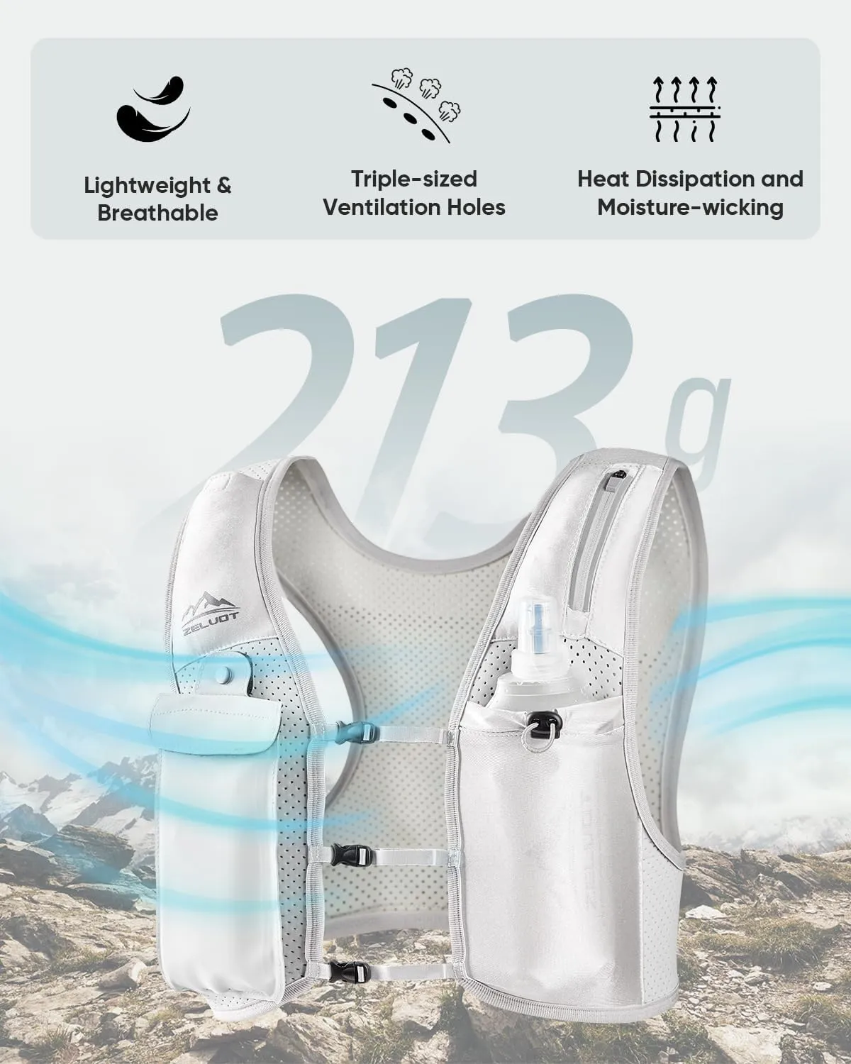 Running Vest for Women Men, USA Original Patent, Adjustable Chest Straps Running Hydration Vest with 500ml Soft Flask, Lightweight Breathable Reflective Running Vest for Marathon