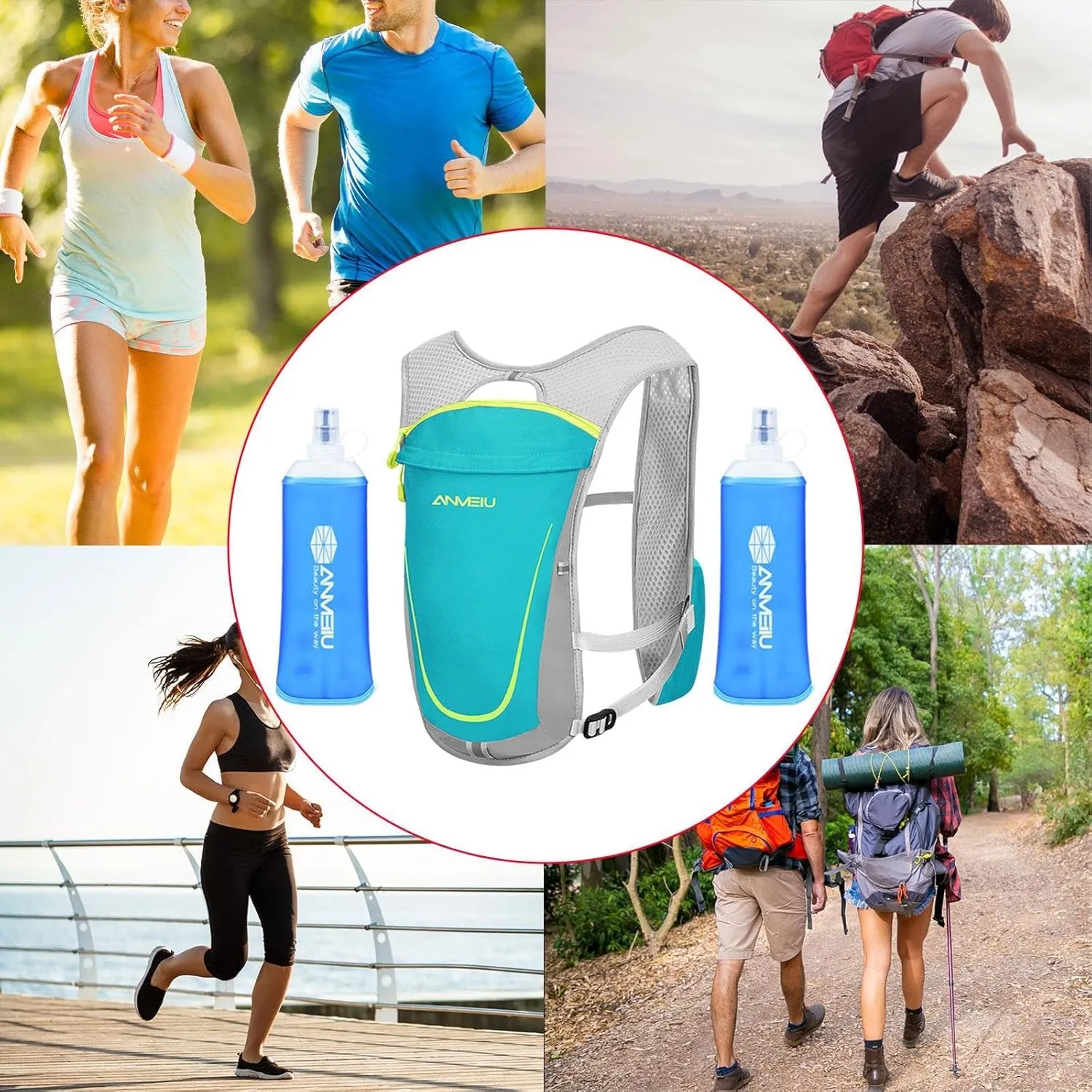 Running Vest with Water Bladders and Multiple Storage for Outdoor Activities