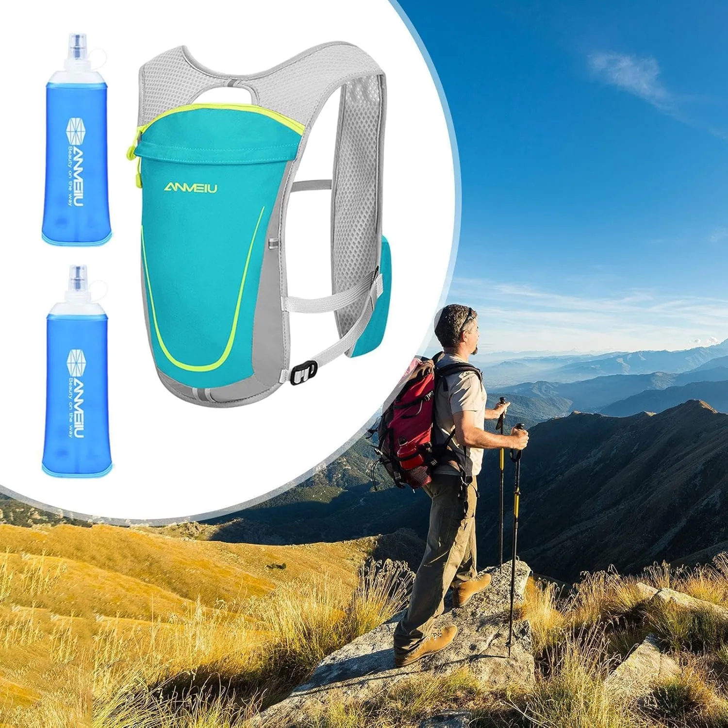 Running Vest with Water Bladders and Multiple Storage for Outdoor Activities