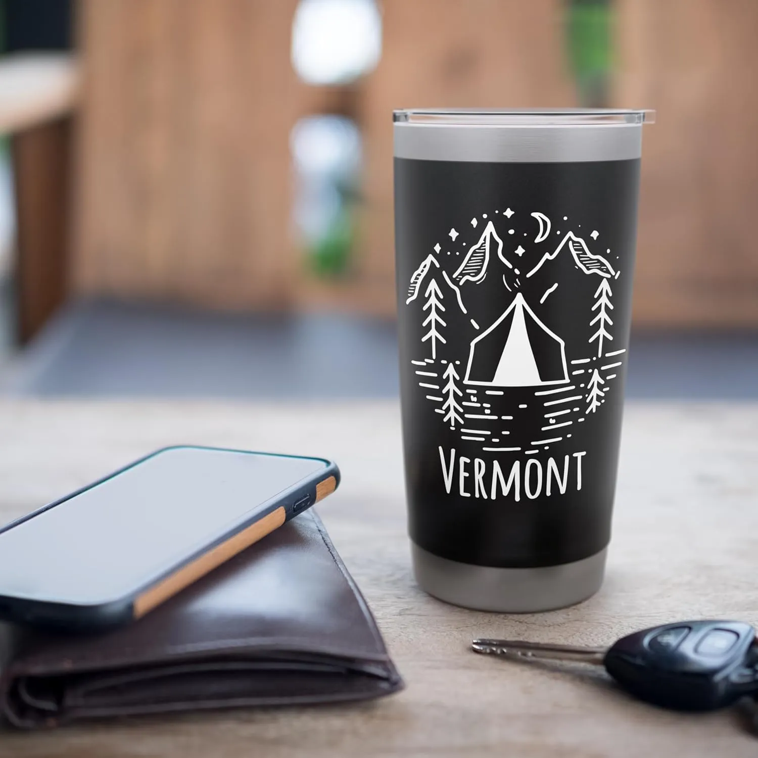 Rustic Tent Camping Mountains Wilderness Campground Vermont Stainless Steel Insulated Tumbler