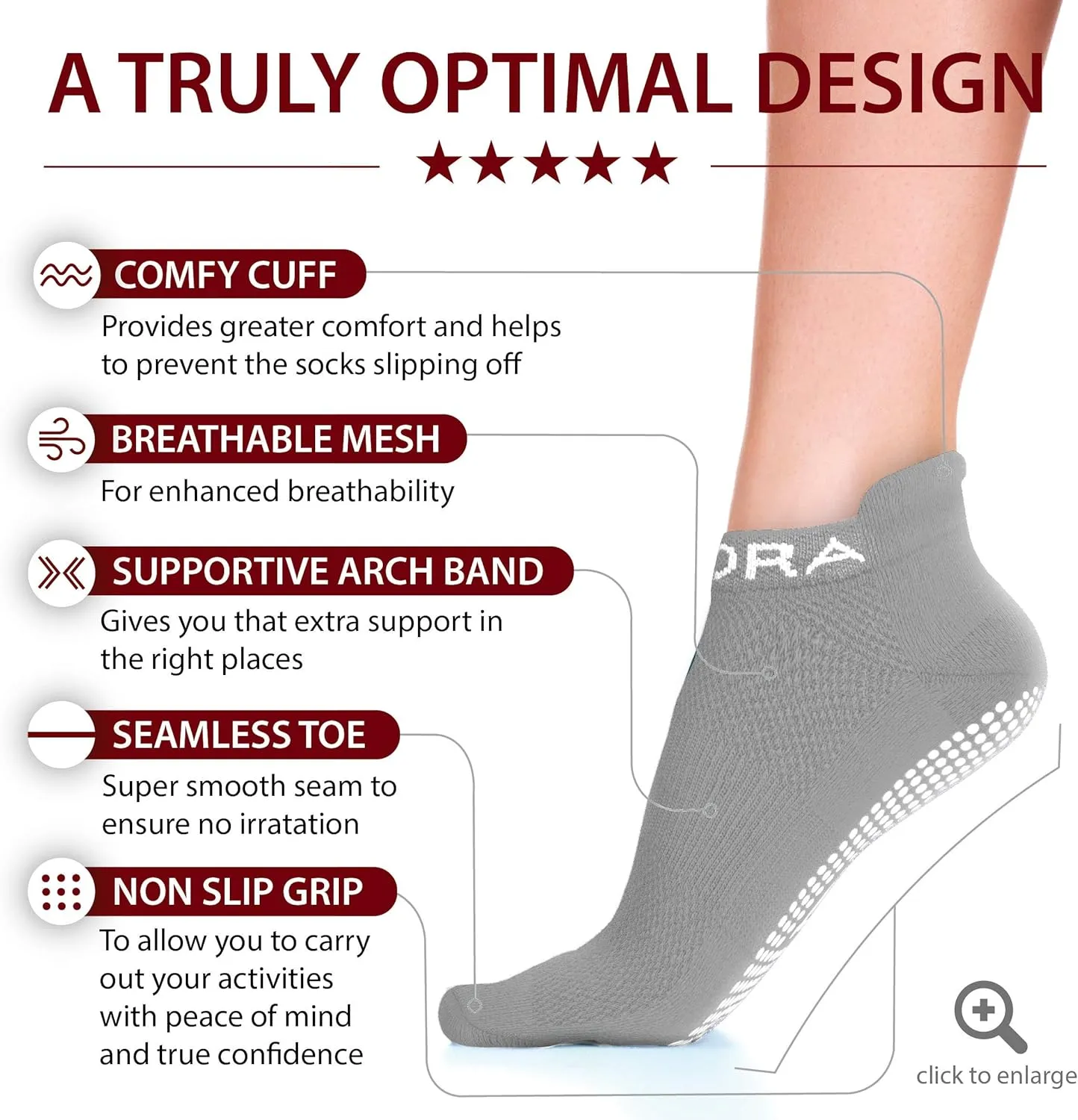 Rymora Grip Socks for Women & Men - Sticky Anti Slip Non Skid - Perfect for Yoga, Pilates, Barre, Hospital, Labor