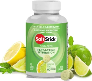 SaltStick Chewable Electrolytes - 120 Lemon Lime Electrolyte Tablets - Just Chew It! Electrolyte Chews for Hydration, Salt Tablets for Runners - 120 Count