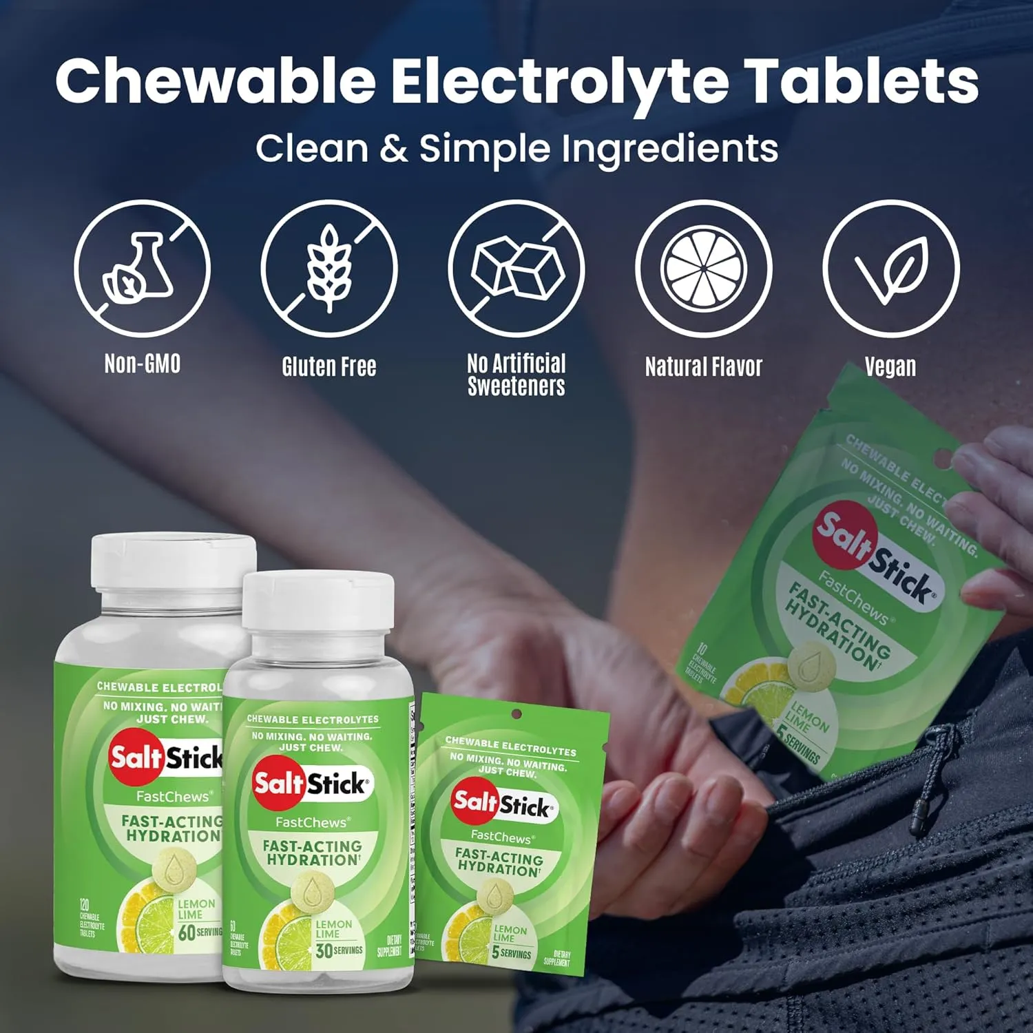 SaltStick Chewable Electrolytes - 120 Lemon Lime Electrolyte Tablets - Just Chew It! Electrolyte Chews for Hydration, Salt Tablets for Runners - 120 Count