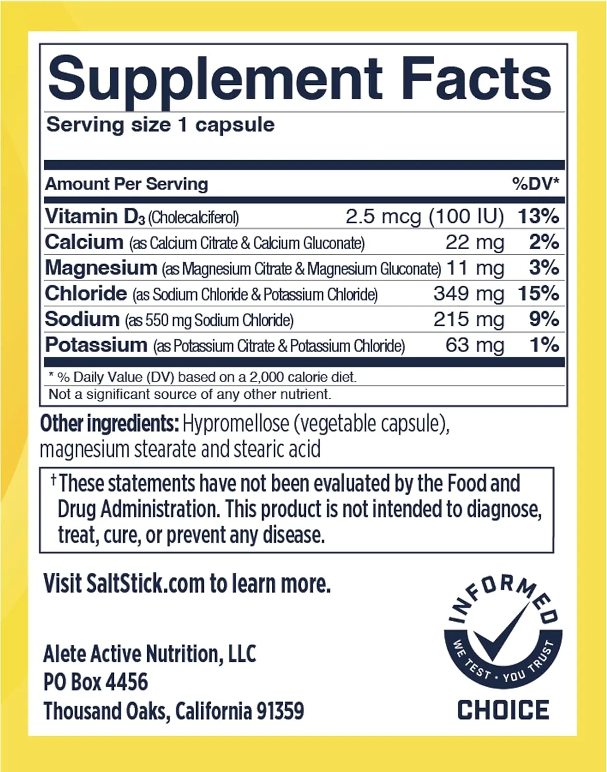 SaltStick Electrolyte Capsules with Vitamin D | Salt Pills with Electrolytes for Running, Endurance Sports Nutrition, Running Supplements | 100 Count Electrolyte Pills