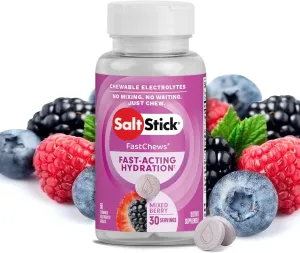 SaltStick Electrolyte FastChews - 60 Count Mixed Berry Flavor - Chewable Electrolyte Tablets for Hydration, Salt Tabs, Dehydration Relief