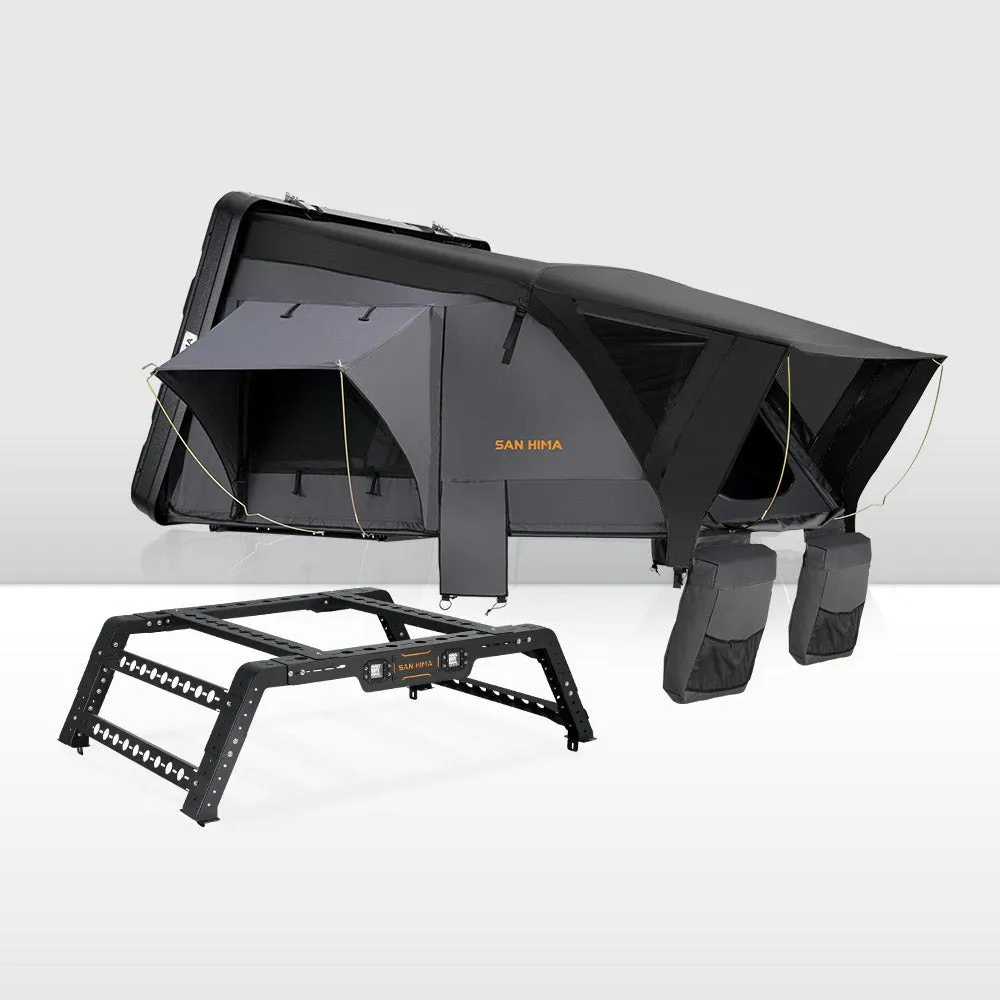 San Hima Jervis Rooftop Tent Hardshell With Ladder   Universal Ute Tub Rack 4WD