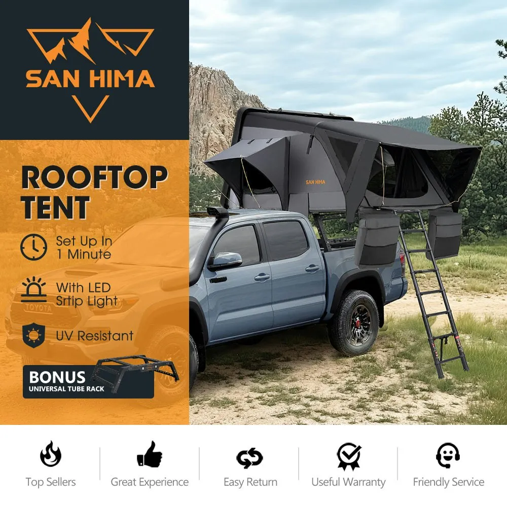 San Hima Jervis Rooftop Tent Hardshell With Ladder   Universal Ute Tub Rack 4WD