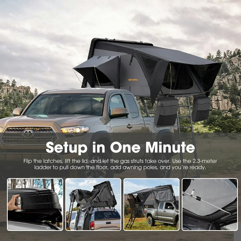 San Hima Jervis Rooftop Tent Hardshell With Ladder   Universal Ute Tub Rack 4WD