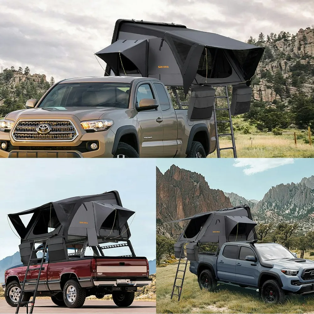 San Hima Jervis Rooftop Tent Hardshell With Ladder   Universal Ute Tub Rack 4WD