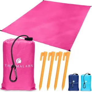 Sandless Beach Mat, Ground Blanket for the Park, Folds to Pocket Size: Take It Anywhere! Anti-Sand Waterproof Parachute Sheet for Concerts, Picnics and Festivals. Ultra Lightweight Tarp (Pink)