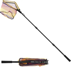 SANLIKE Fishing Net Folding Landing Net 98.4 in with Telescopic Pole and Handle Rubber Coated Mesh Corlorful Fishing Net for Fishing Freshwater Saltwater