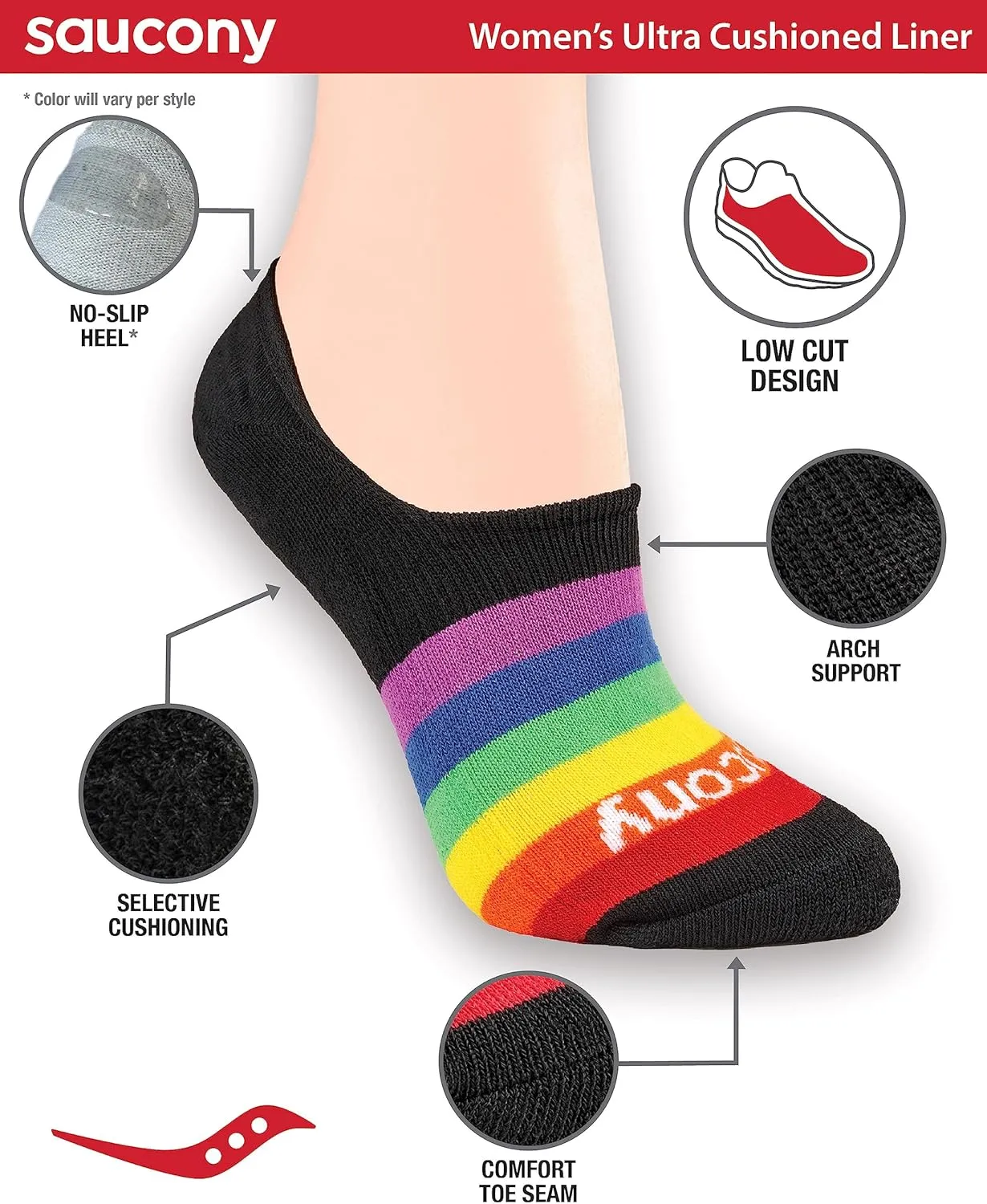 Saucony Women's No Show Cushioned Invisible Liner Socks, Available in S-L (8, 16 Pairs)