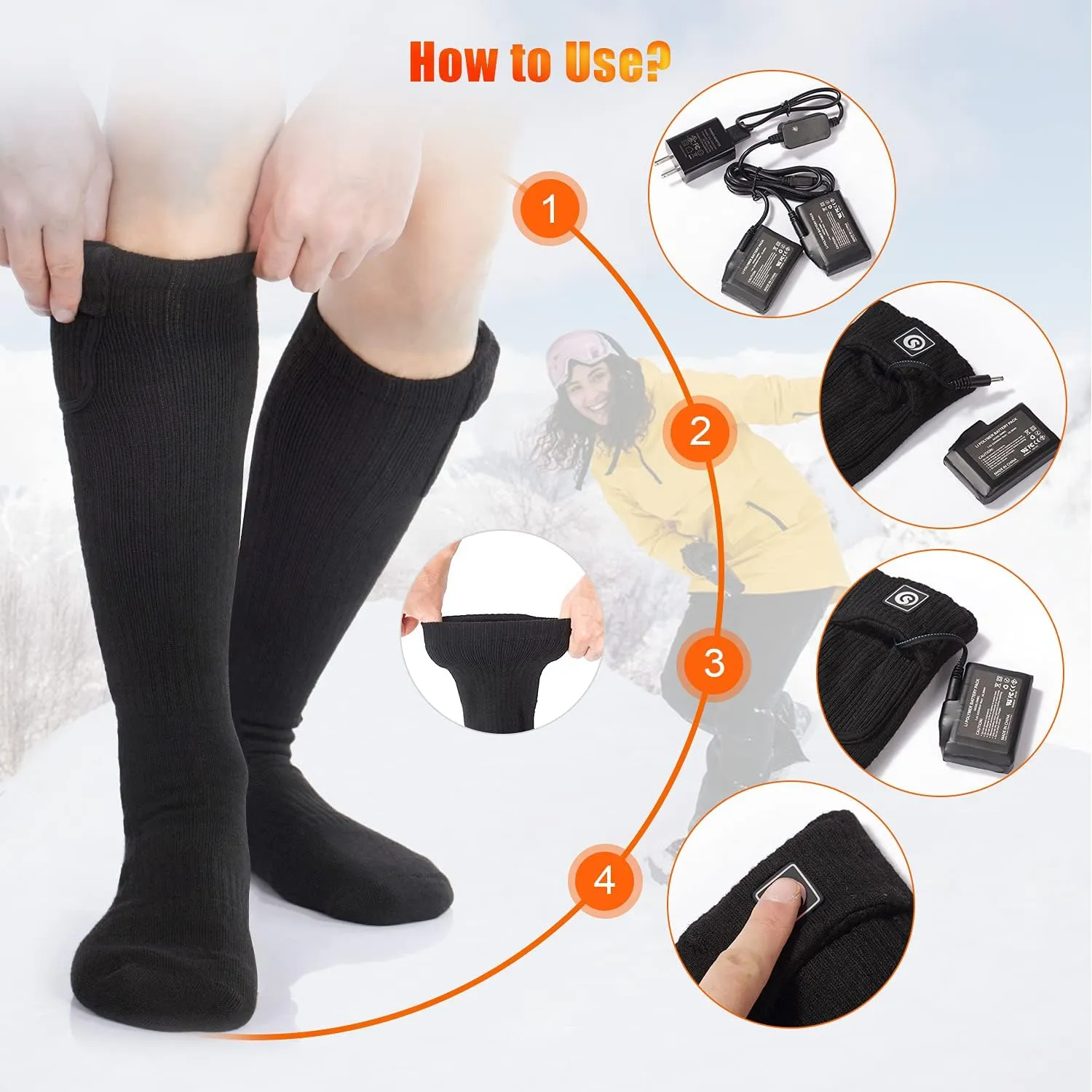 SAVIOR HEAT Heated Socks for Men Women Rechargeable Battery Electric Socks Winter Foot Warmer Outdoor Skiing Hunting Fishing