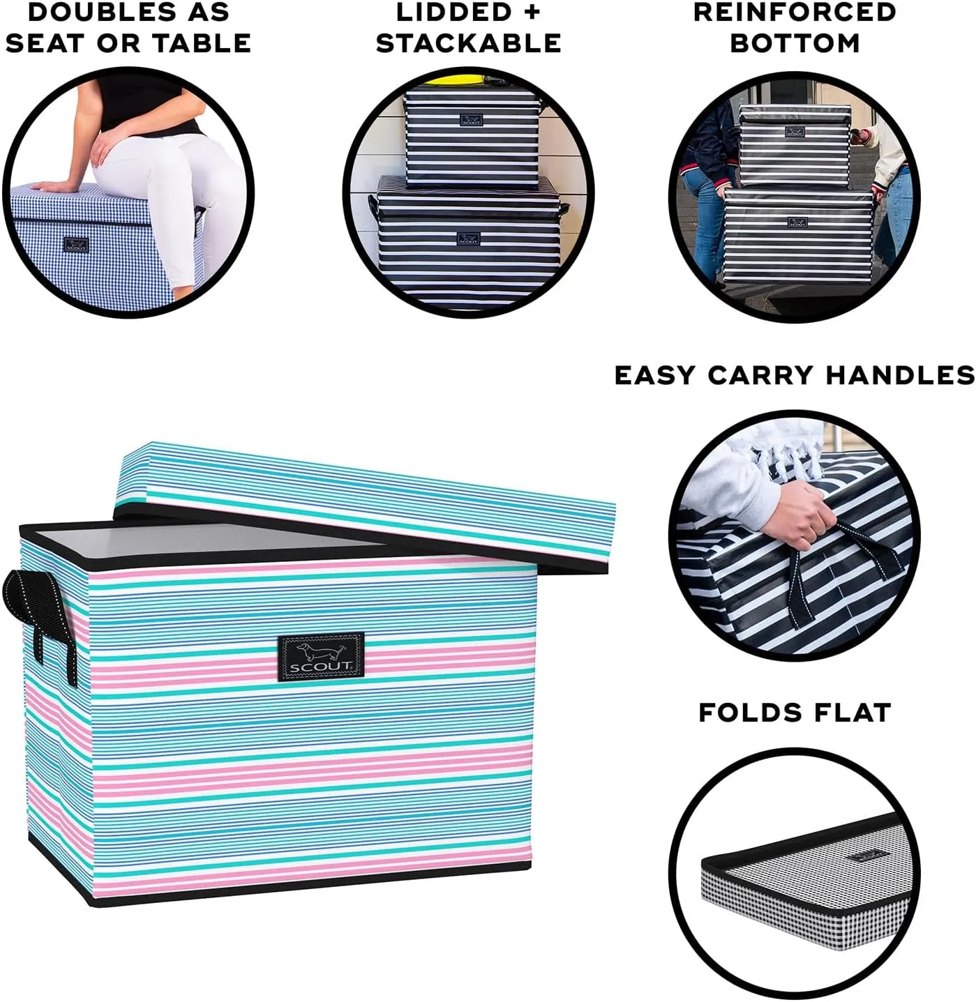 SCOUT Rump Roost MED - Medium Lidded Storage Bin with Handles, Collapsible, Stackable, Doubles as Seat or Table, Holds 80 Lbs