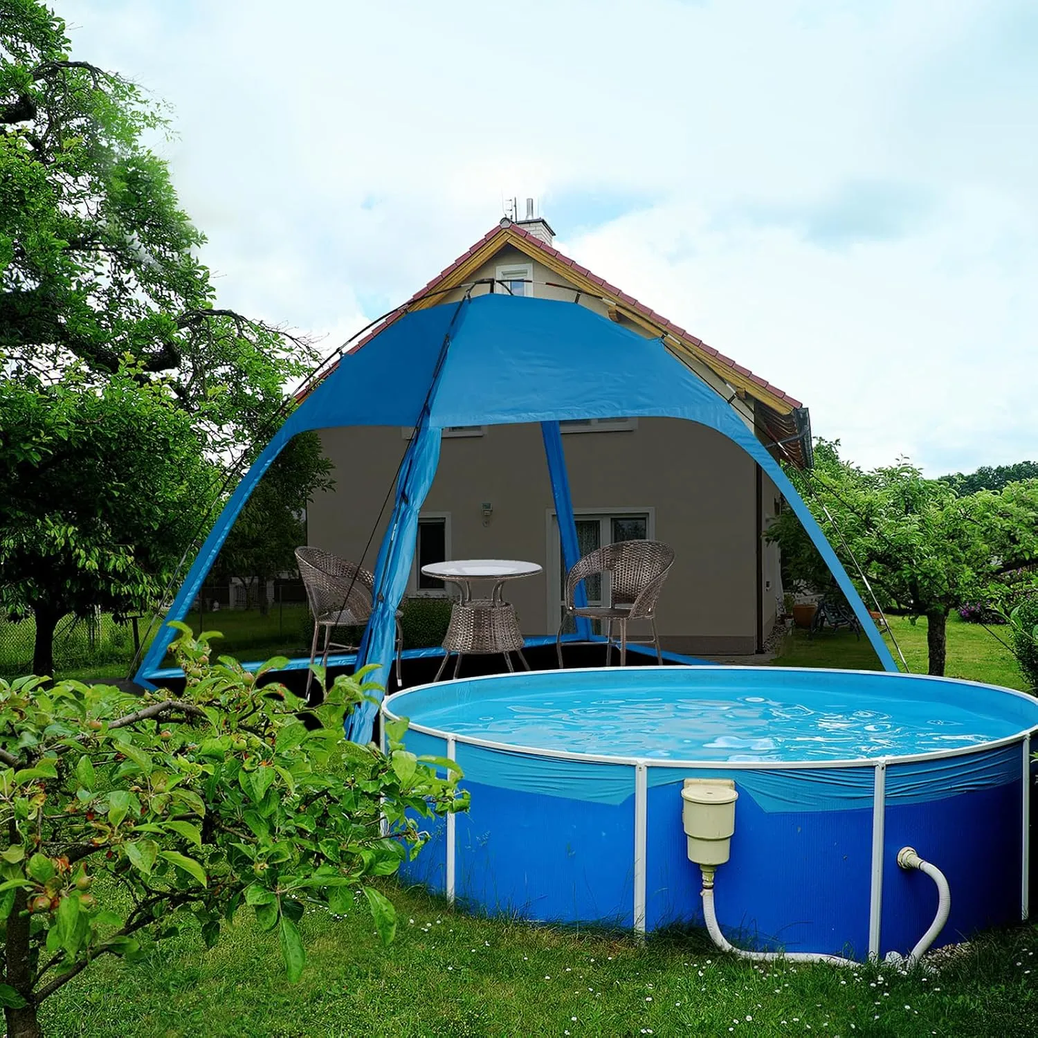 Screen Tent with Removable Floor, Siebwin Large 10'x10' Gazebos with Mosquito Netting and Removable Floor Sunproof Outdoor Canopy Tent for Backyard Outside Activities, Blue
