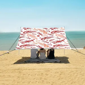 Sea Colorful Shrimps Lobsters Beach Camping Tent Sun Shelter for Whole Family, Beach Shade Canopy with UPF50  UV Protection,Easy Set Up and Carry,Outdoor Shade for Trips, Fishing, Backyard Fun