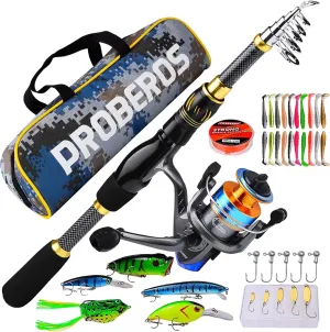 Sea Rod Set, Portable Carbon Fiber Fishing Rod 5.2:1 Gear Ratio Spinning Reel Line Lures Hooks Bag Combo, Sea Saltwater Freshwater Fishing Tackle Set