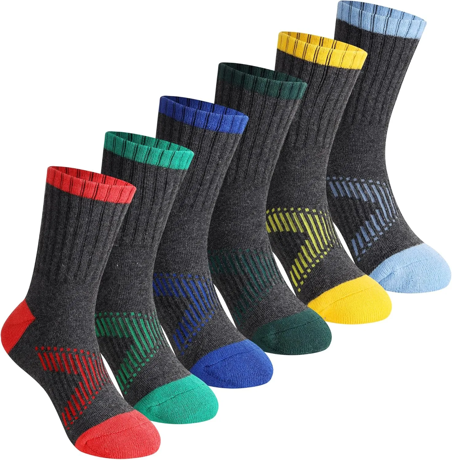 SeeyAN Kids Socks Boys Crew Athletic Half Cushioned Cotton Sport Running Arch Support Breathable Socks 6 Pairs