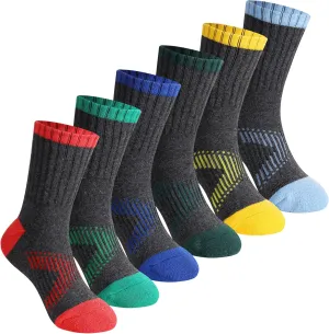 SeeyAN Kids Socks Boys Crew Athletic Half Cushioned Cotton Sport Running Arch Support Breathable Socks 6 Pairs