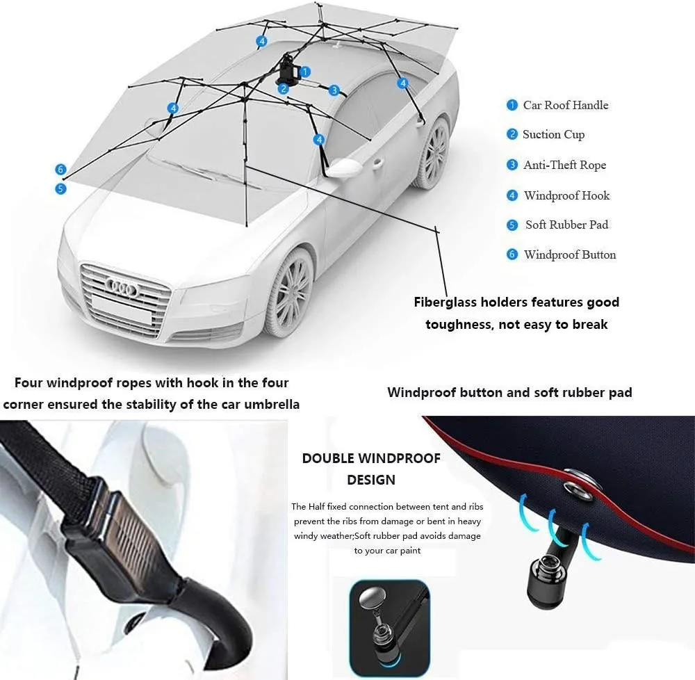Semi-Automatic Car Tent Portable Anti-UV Car Canopy Top-Mounted Movable Water-Proof Car Umbrella Universal Four-Season Proof Wind Carports