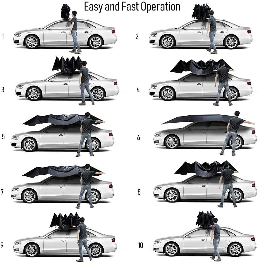 Semi-Automatic Car Tent Portable Anti-UV Car Canopy Top-Mounted Movable Water-Proof Car Umbrella Universal Four-Season Proof Wind Carports