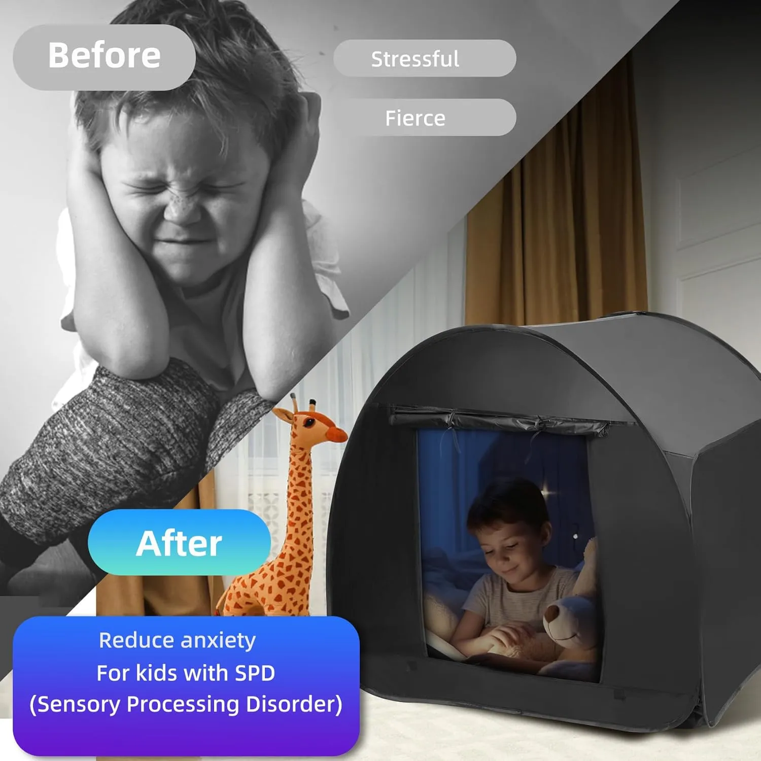 Sensory Tent for Kids 47.2 * 47.2 * 47.2 in - Portable Pop-up Play Tent for Calming Down & Improving Focus - Ideal for Children with Autism, ADHD, & Sensory Processing Disorder (SPD)