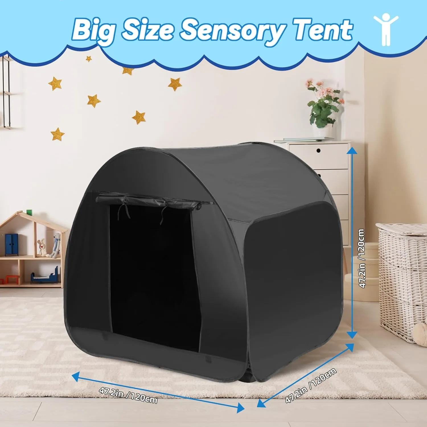 Sensory Tent for Kids 47.2 * 47.2 * 47.2 in - Portable Pop-up Play Tent for Calming Down & Improving Focus - Ideal for Children with Autism, ADHD, & Sensory Processing Disorder (SPD)