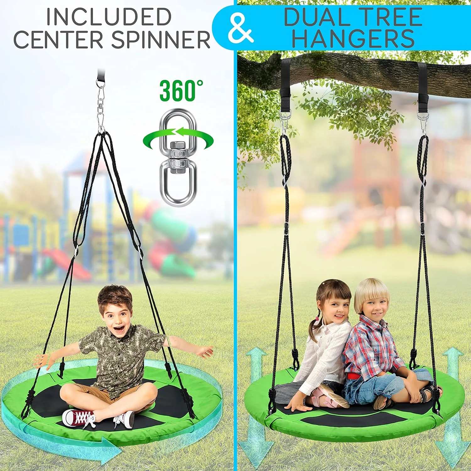SereneLife 40”Hanging Tree Play Tent Hangout for Kids Indoor Outdoor Flying Saucer Floating Platform Swing Treepod Inside Outside House Canopy-Includes Hammock Pod Hang Kit and Swinging Swivel Spinner