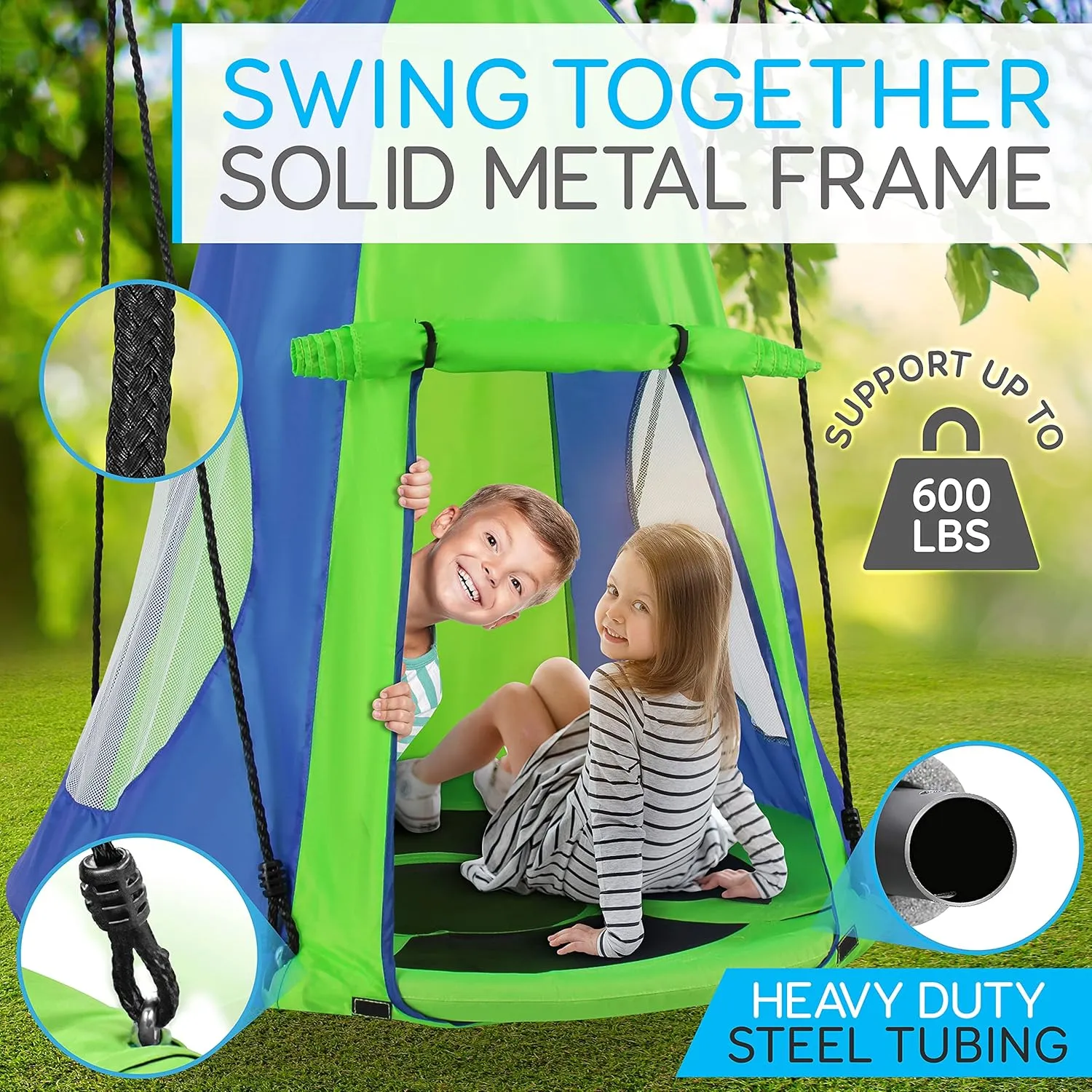 SereneLife 40”Hanging Tree Play Tent Hangout for Kids Indoor Outdoor Flying Saucer Floating Platform Swing Treepod Inside Outside House Canopy-Includes Hammock Pod Hang Kit and Swinging Swivel Spinner