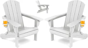 SERWALL Folding Adirondack Chair Set of 2, Reclining Adirondack Chair with 3 Recline Positions, All Weather HDPE Outdoor Adirondack, White