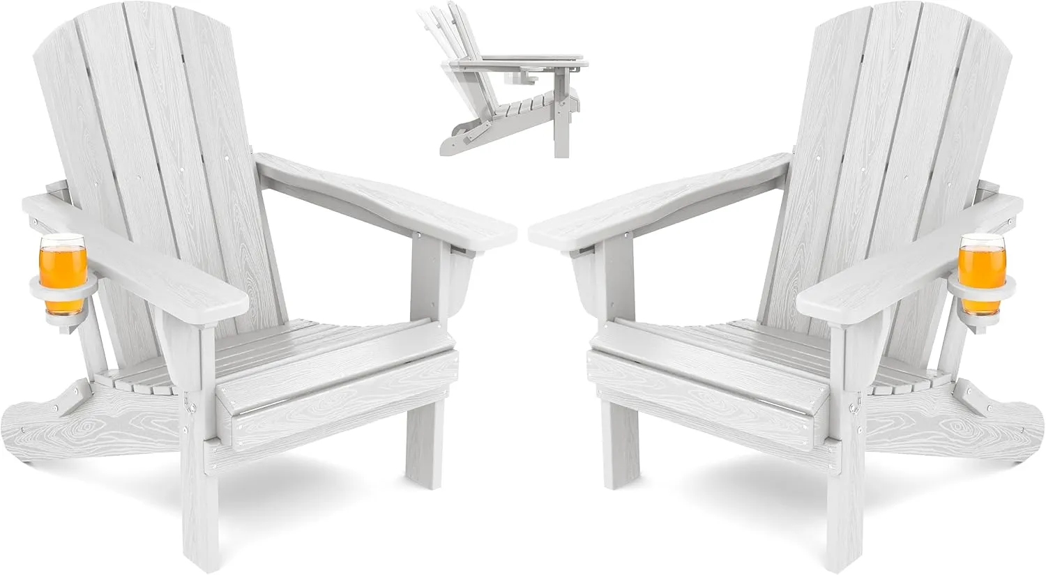 SERWALL Folding Adirondack Chair Set of 2, Reclining Adirondack Chair with 3 Recline Positions, All Weather HDPE Outdoor Adirondack, White