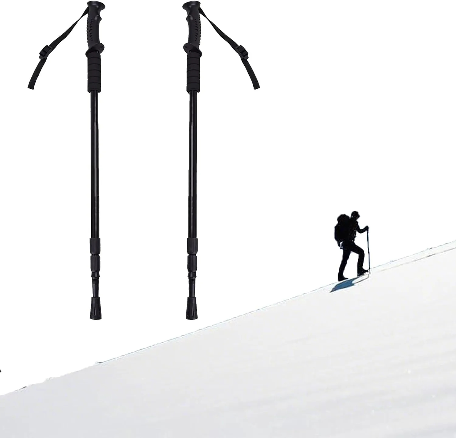 Set of 2 Telescopic and Foldable Straight - Handle 3 - Section Hiking Poles, Ideal for Outdoor Adventures