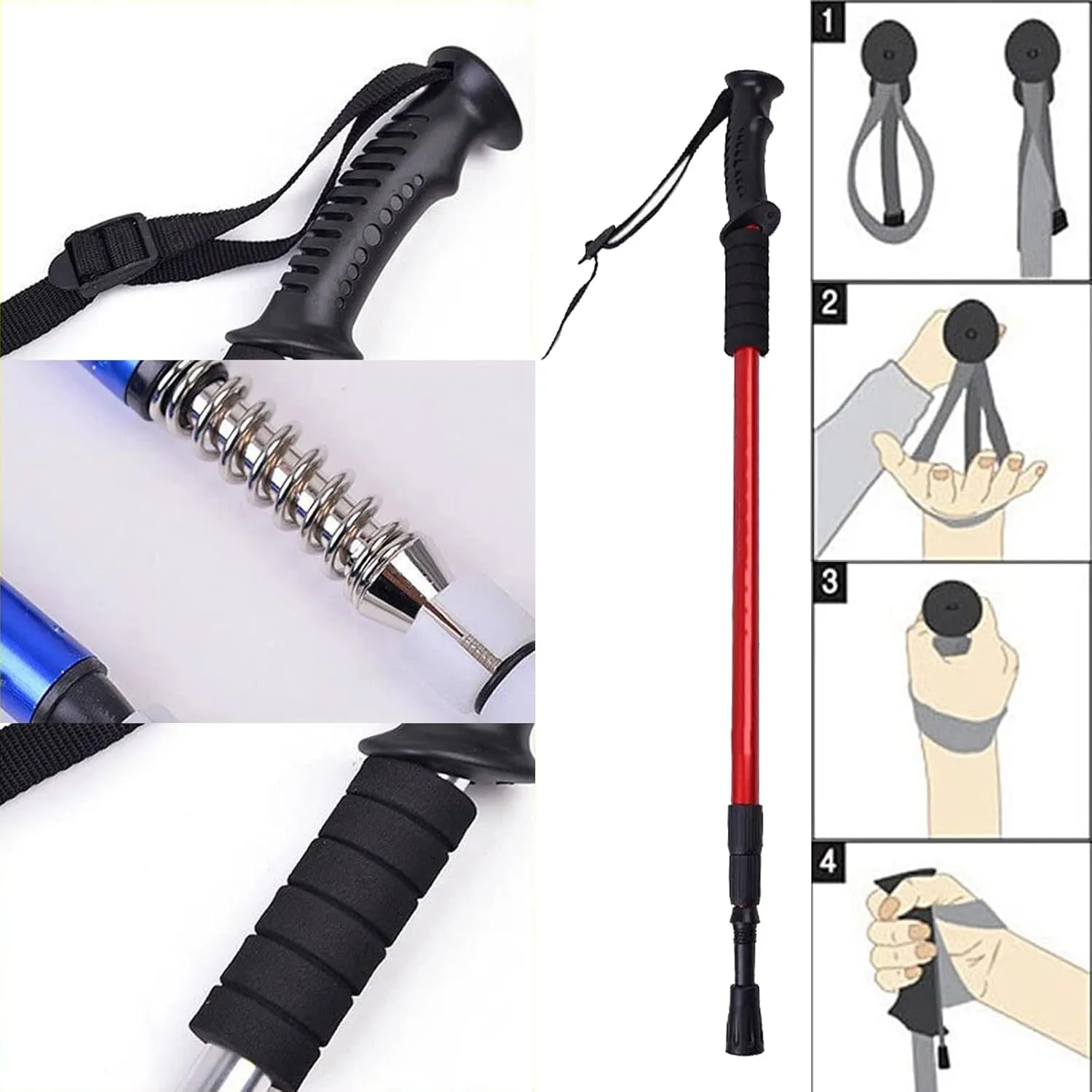 Set of 2 Telescopic and Foldable Straight - Handle 3 - Section Hiking Poles, Ideal for Outdoor Adventures