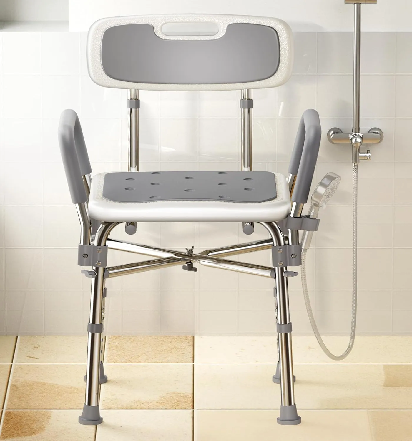 Shower Chair with Arms & Back, 550lbs Heavy Duty, Height Adjustable, FSA/HSA Eligible - Reinforced Bathtub Seat Shower Bench Stool for Inside Shower with Non-Slip Feet for Elderly & Disabled
