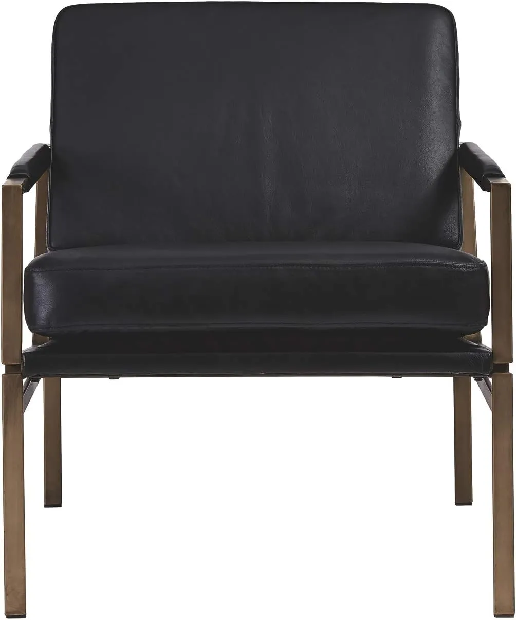 Signature Design by Ashley Puckman Mid-Century Modern Leather Accent Chair, Black