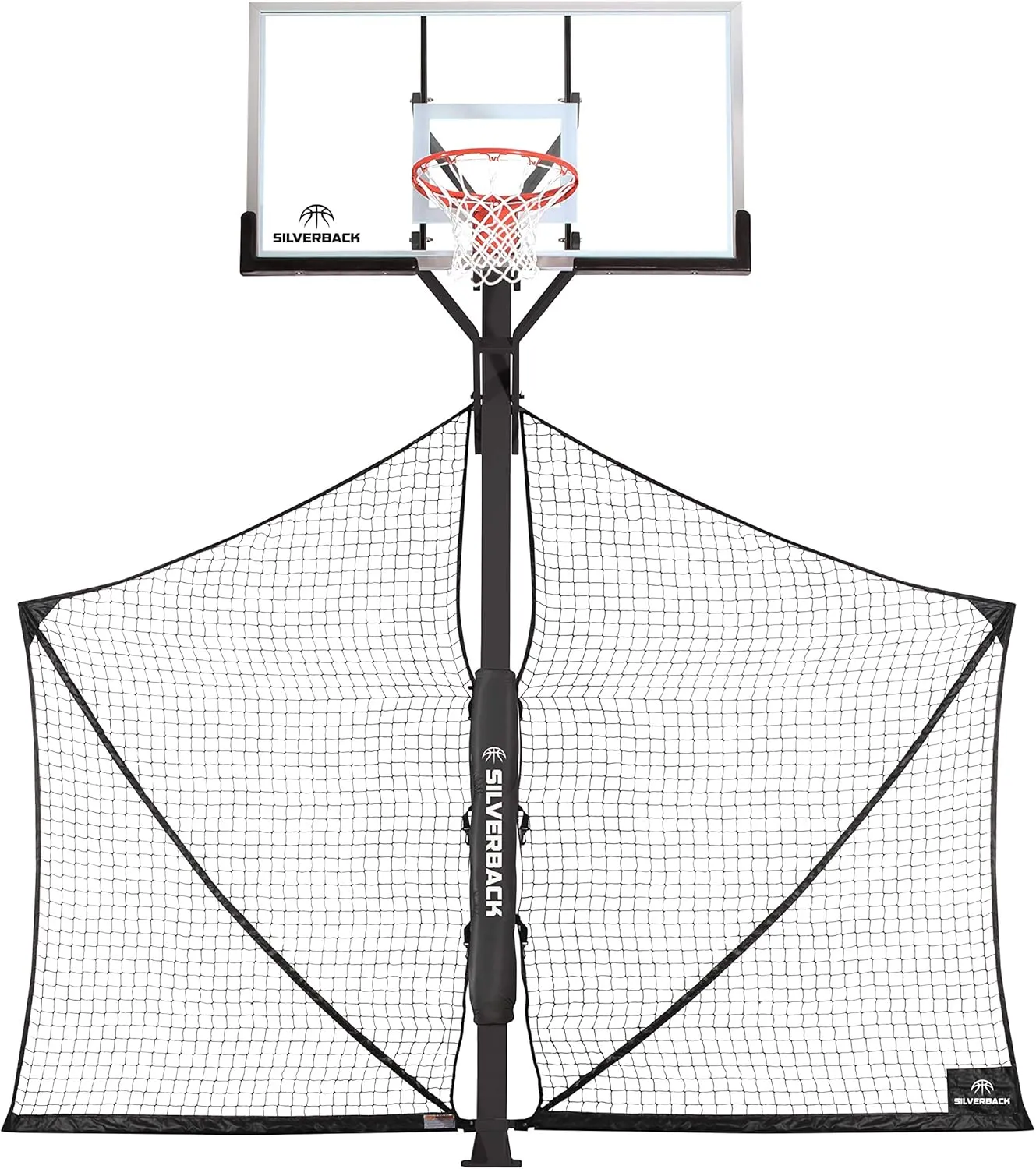 Silverback Basketball Yard Guard Defensive Net System Rebounder with Foldable Net and Arms into Pole, White/Black, Large