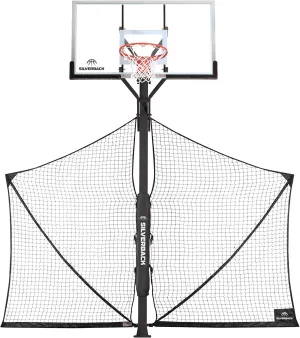 Silverback Basketball Yard Guard Defensive Net System Rebounder with Foldable Net and Arms into Pole, White/Black, Large