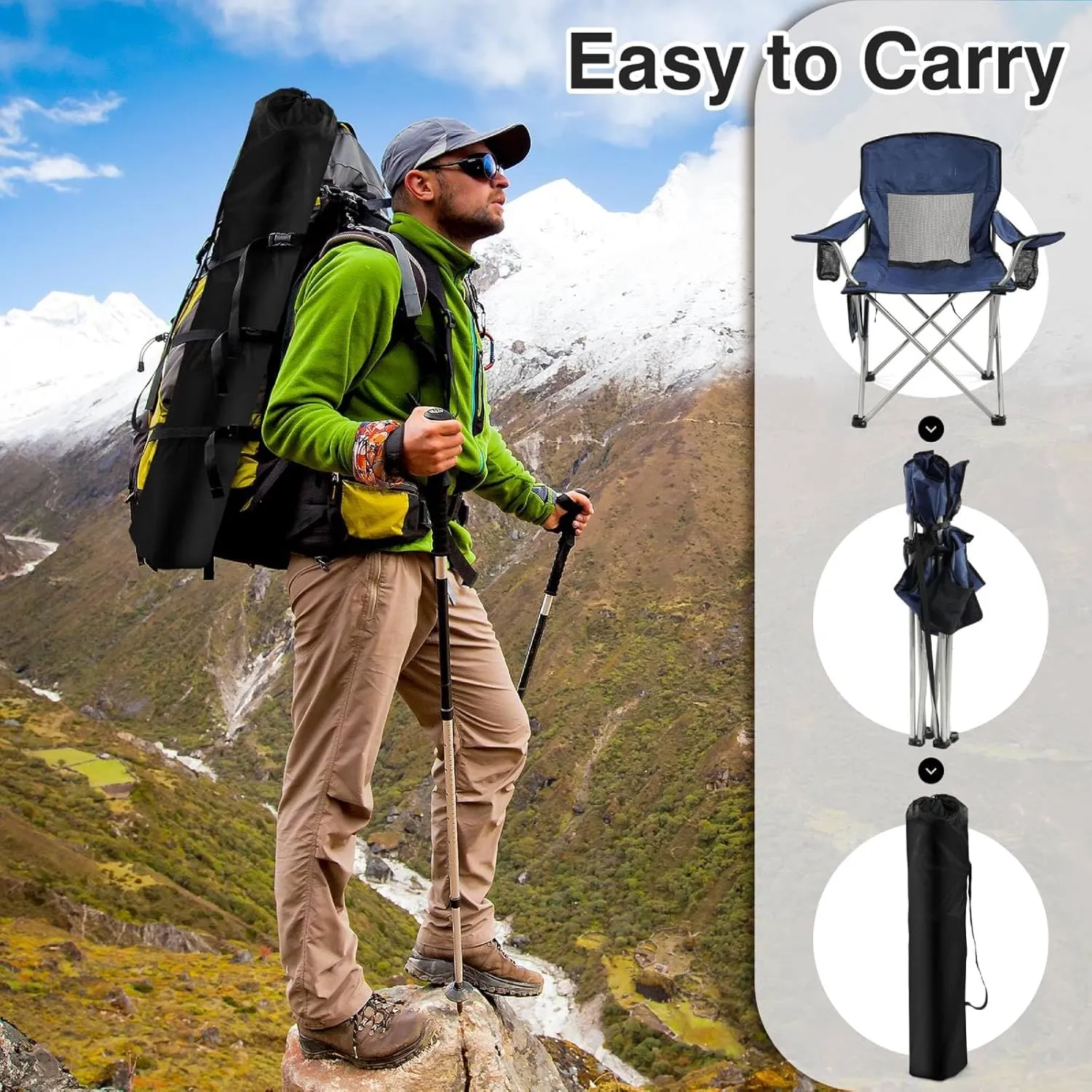 Simple Deluxe Outdoor Foldable Camping Chair, with Sturdy Material and 300lbs Capacity, Camp Folding Chair with Cup Holder & Carrying Bag, Suitable for Park, Beaches and Camping, Navy Blue