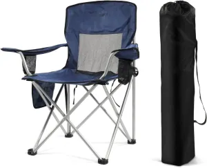 Simple Deluxe Outdoor Foldable Camping Chair, with Sturdy Material and 300lbs Capacity, Camp Folding Chair with Cup Holder & Carrying Bag, Suitable for Park, Beaches and Camping, Navy Blue