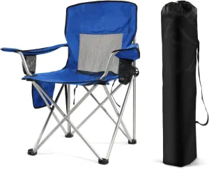 Simple Deluxe Outdoor Foldable Camping Chair, with Sturdy Material and 300lbs Capacity, Foldable Camping Chair with Cup Holder and Carrying Bag, for Parks, Beaches, Fishing and Camping, Blue