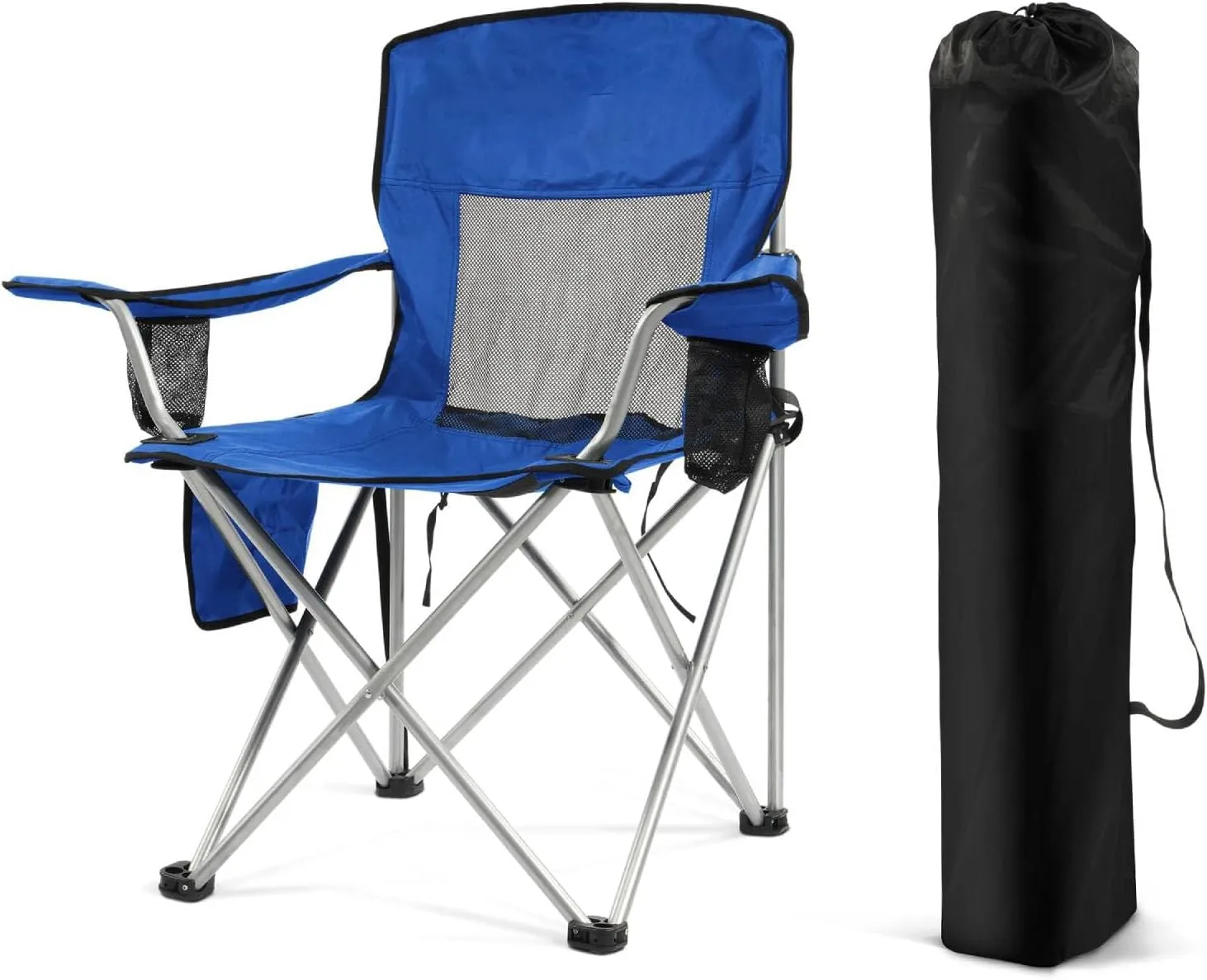 Simple Deluxe Outdoor Foldable Camping Chair, with Sturdy Material and 300lbs Capacity, Foldable Camping Chair with Cup Holder and Carrying Bag, for Parks, Beaches, Fishing and Camping, Blue