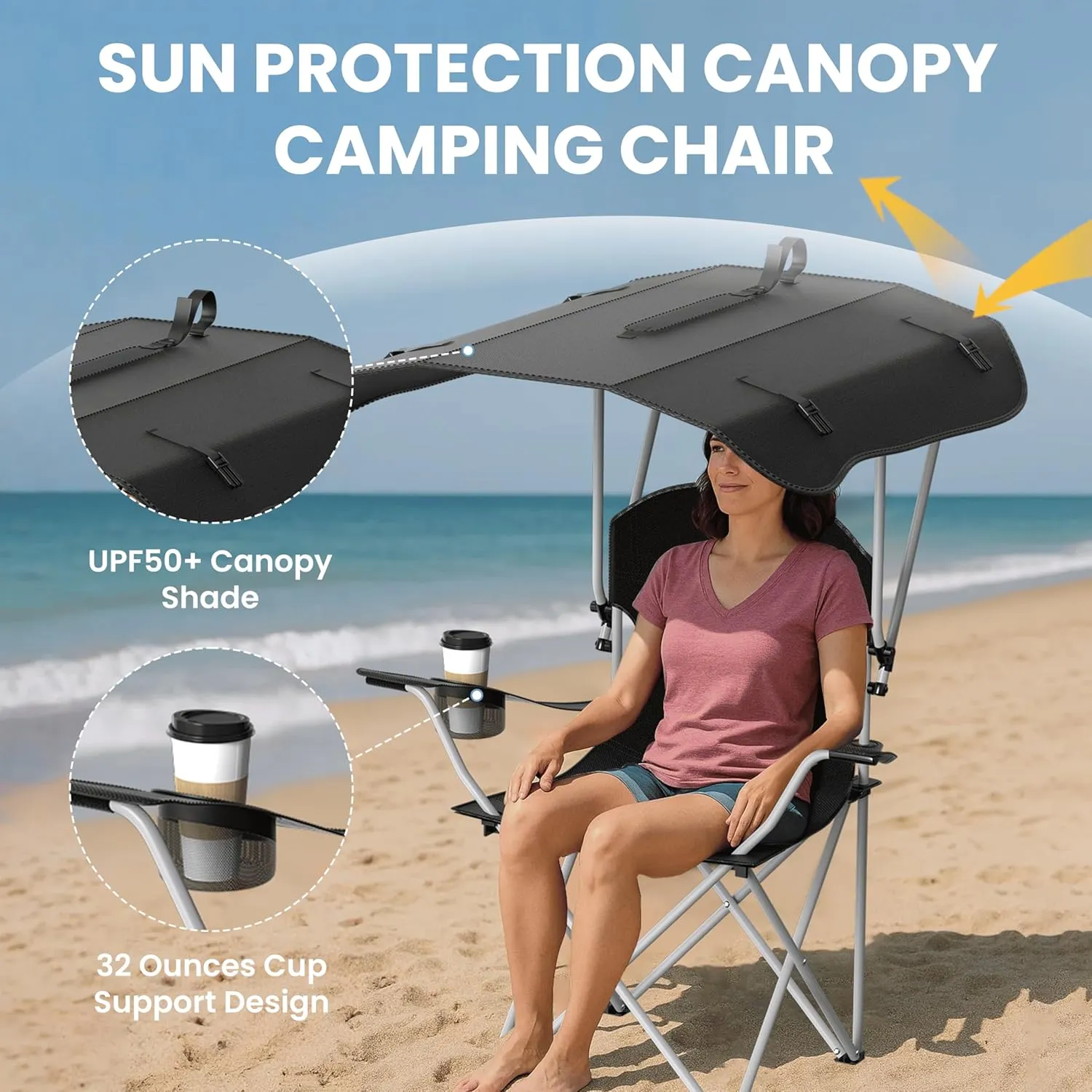 Simple Deluxe Portable Camping Chair, Lightweight Folding Chair for Camp, Outdoor Chair for Adults, Sports, Beach, Hiking, Backpacking, Garden