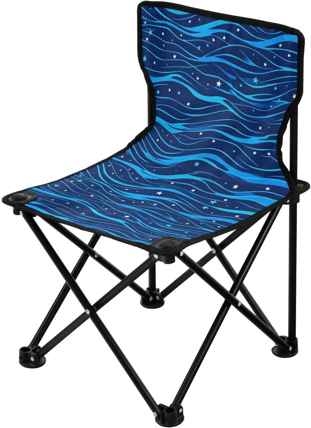 Simple Line Stars Electric Blue Wave Pattern Packable Backpack Chairs for Adults Ultralight Backpacking Camp Chair Carry Bag Included Ice Fishing Chairs for Camping Ice Fishing