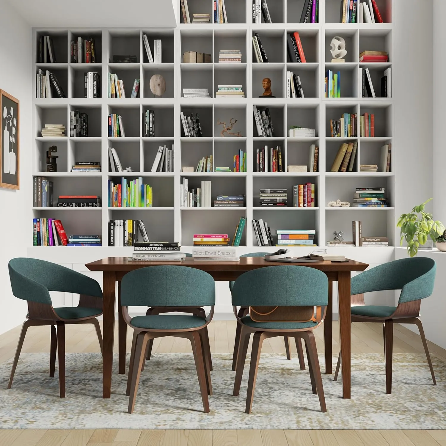 SIMPLIHOME Lowell Dining Chairs - Upholstered Walnut Finish Bentwood Frame and Linen-Style Fabric Kitchen Chair in Light Turquoise Blue, Modern Dining Room Seating with Curved Back and Padded Seat