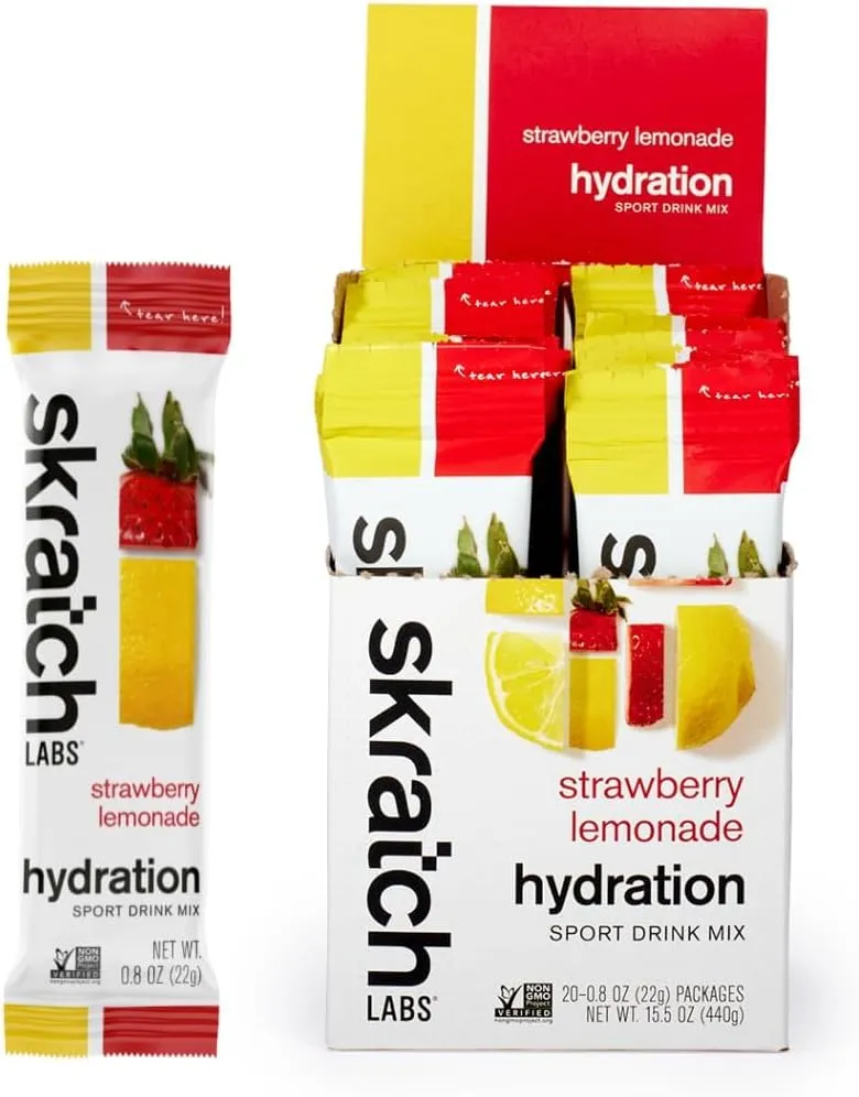 Skratch Labs Hydration Packets Hydration Drink Mix, Strawberry Lemonade (20ct) - Electrolyte Powder Developed for Athletes and Sports Performance, Gluten Free, Vegan, Kosher