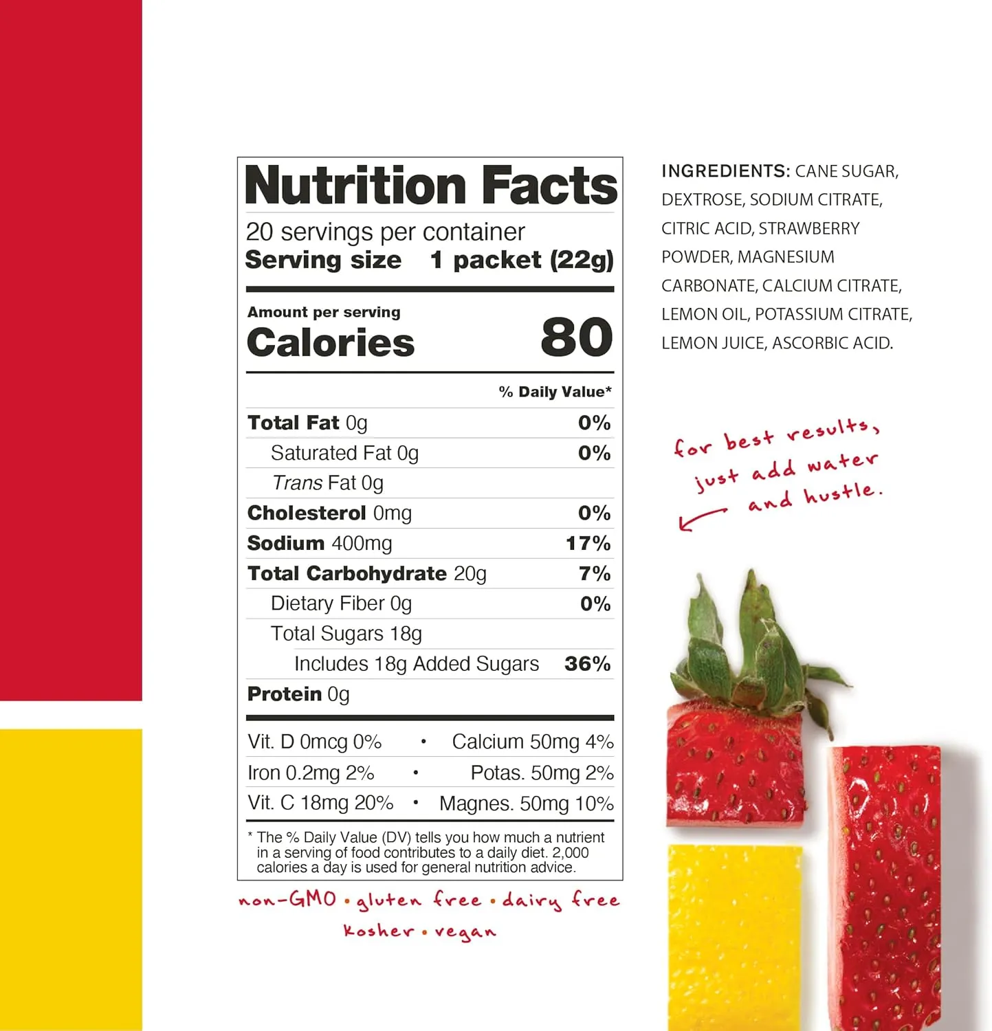 Skratch Labs Hydration Packets Hydration Drink Mix, Strawberry Lemonade (20ct) - Electrolyte Powder Developed for Athletes and Sports Performance, Gluten Free, Vegan, Kosher
