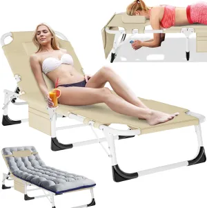 Slsy Folding Lounge Chairs Outdoor, Adjustable Sleeping Cot Chair, Portable Folding Bed Cot Chaise Lounge Chairs for Outside Beach Lawn Camping Pool Sun Tanning