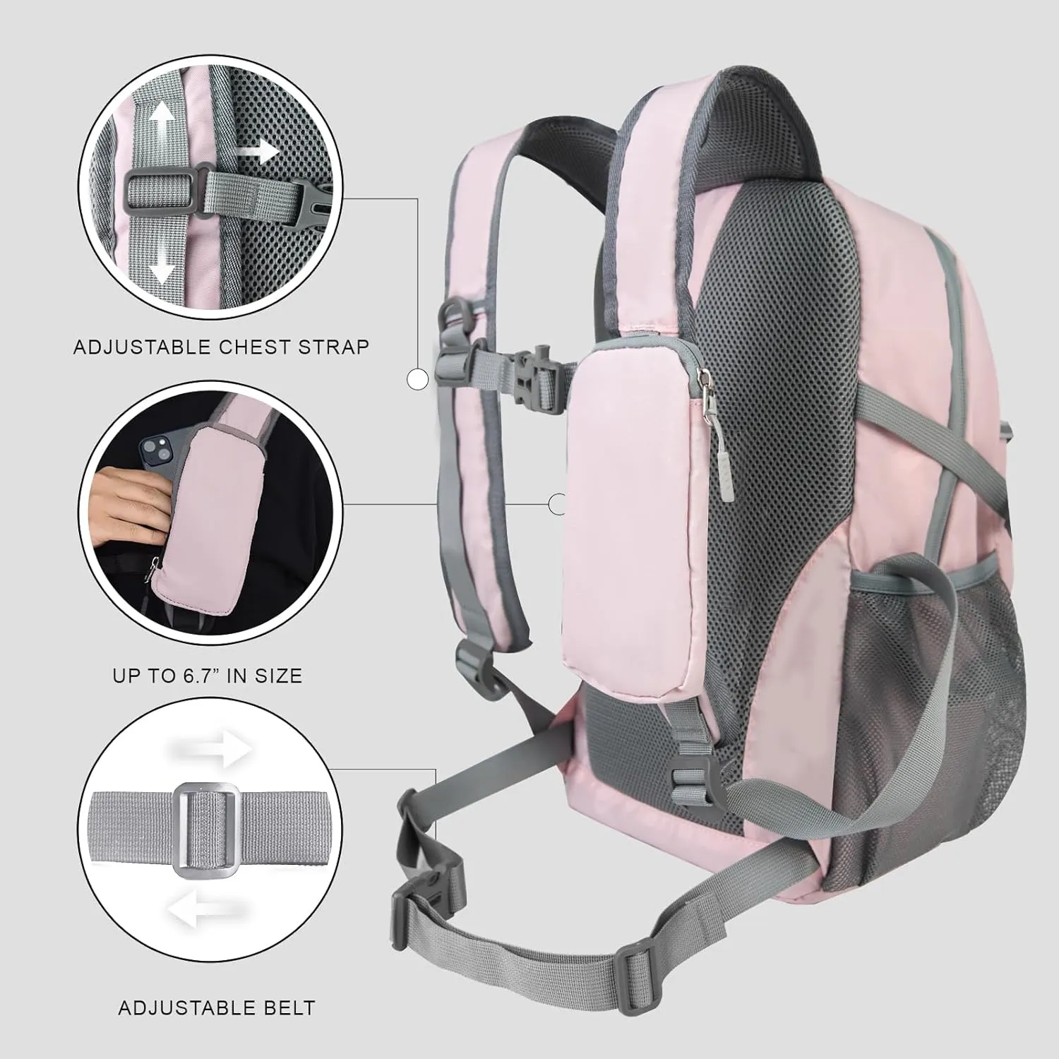 Small Hiking Backpack, 20L Lightweight Travel Backpack with Phone Pocket, Hiking Daypack for Women Men,Pink